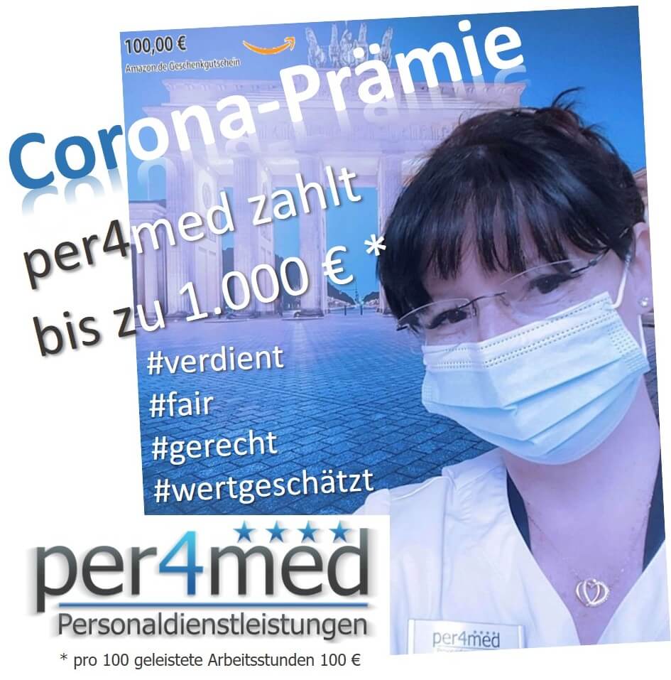 per4med zahlt 1000€ Corona Prämie aus