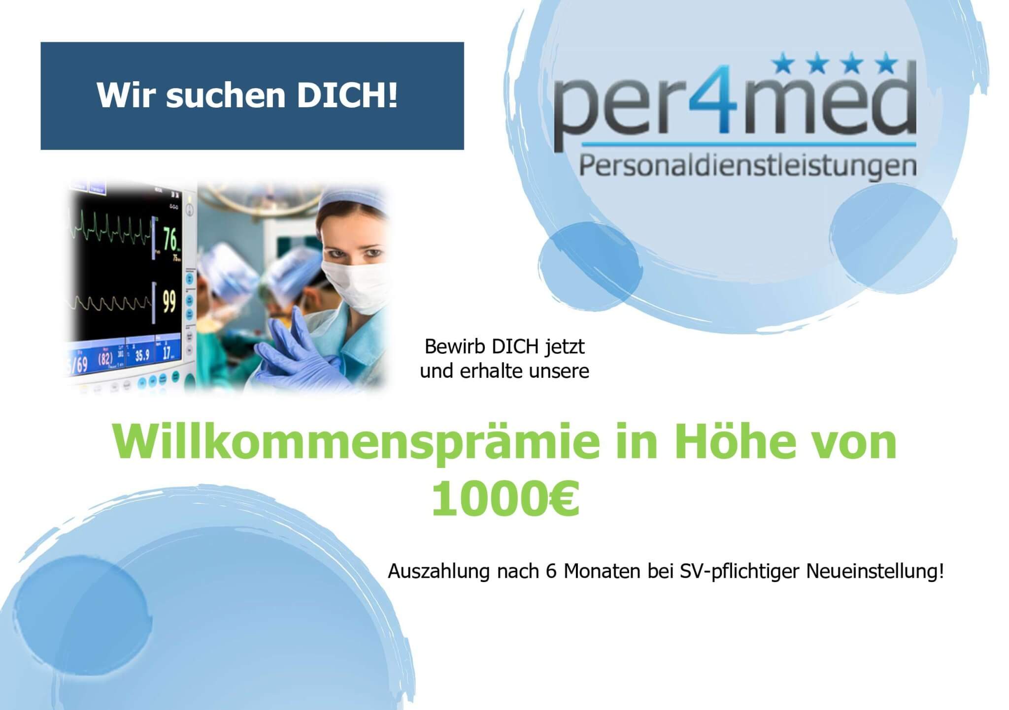 per4med zahlt 2021 Willkommenprämie von 1000€ aus